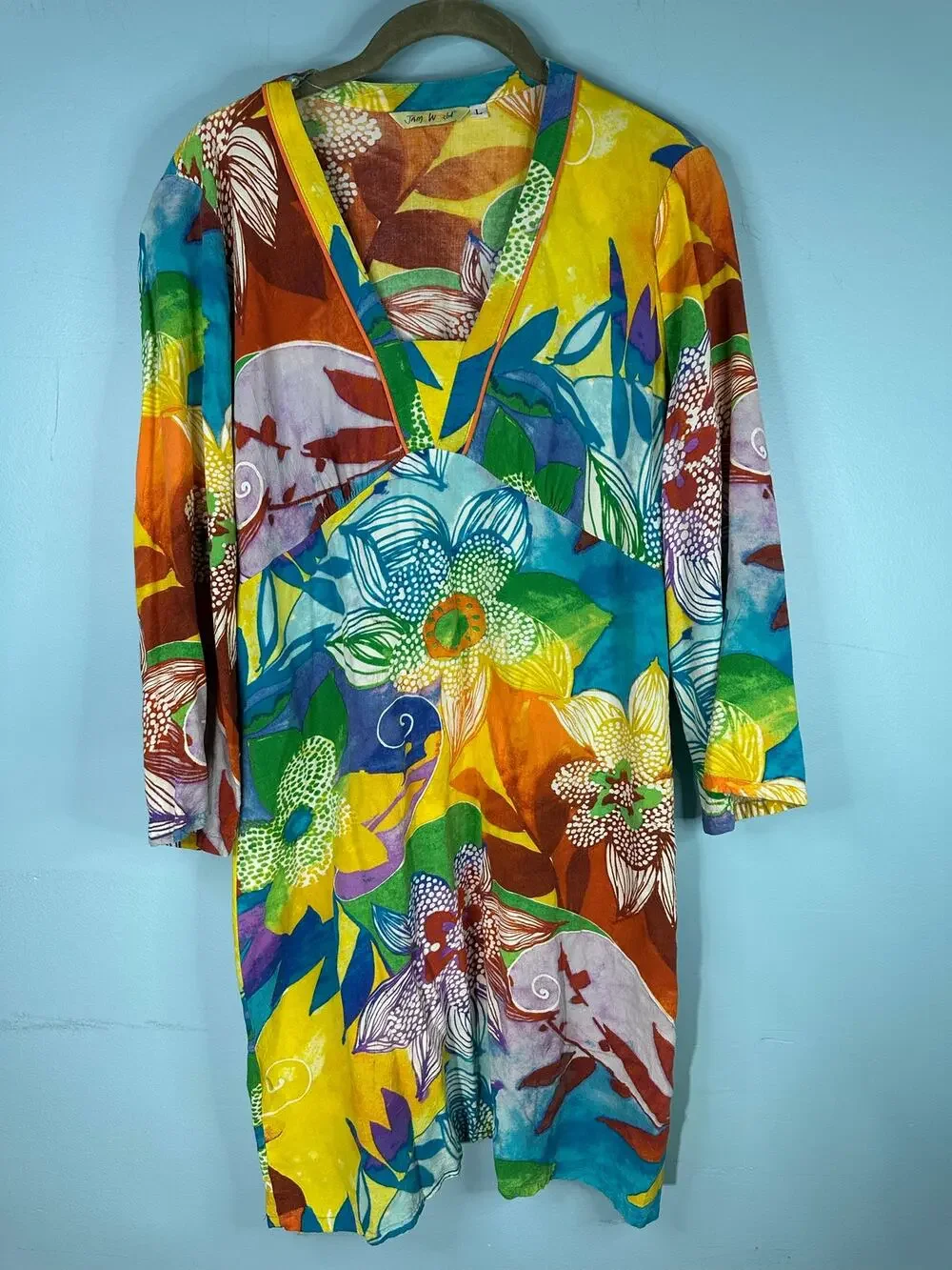 Jams World tropical caftan dress vibrant watercolor floral print Size L - Picture 1 of 7